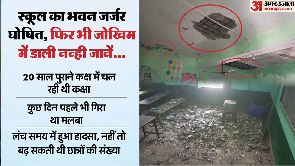 Debris fell from roof of a school in Hapur two students got injured