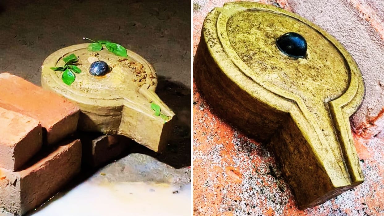 Shivling along with Argha found in foundation during construction of madrasa tension between two parties