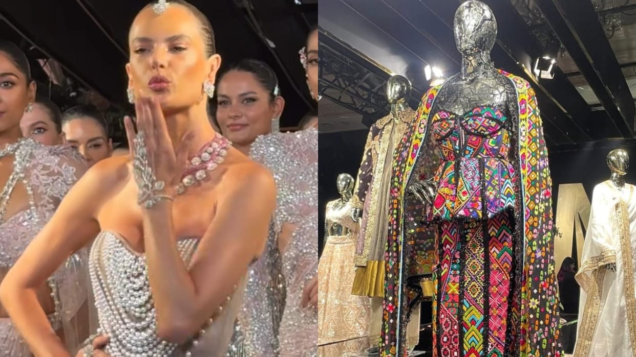 Manish Malhotra showcases his iconic outfits in india couture week and Alessandra Ambrosio do ramp walk
