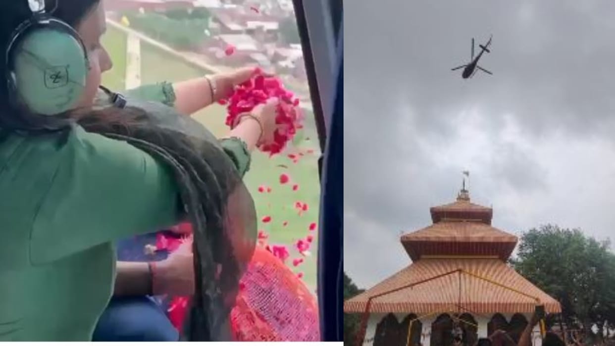 officers showered flowers on Kanwariyas from helicopters crowds gathered in Nath temples in Bareilly