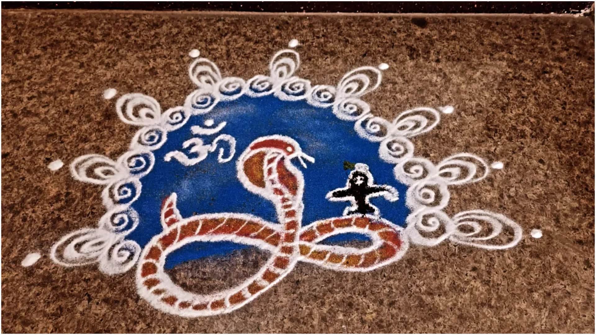 Traditional Rangoli Design For Nag Panchami 2025 Decoration Nag Devta Rangoli Ideas Image