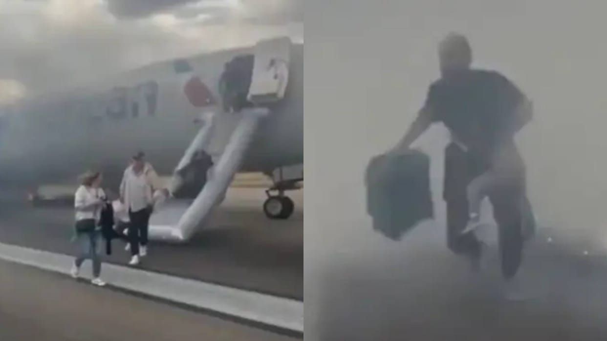 When the plane caught fire the father was seen picking up his bag first leaving his child Video goes Viral