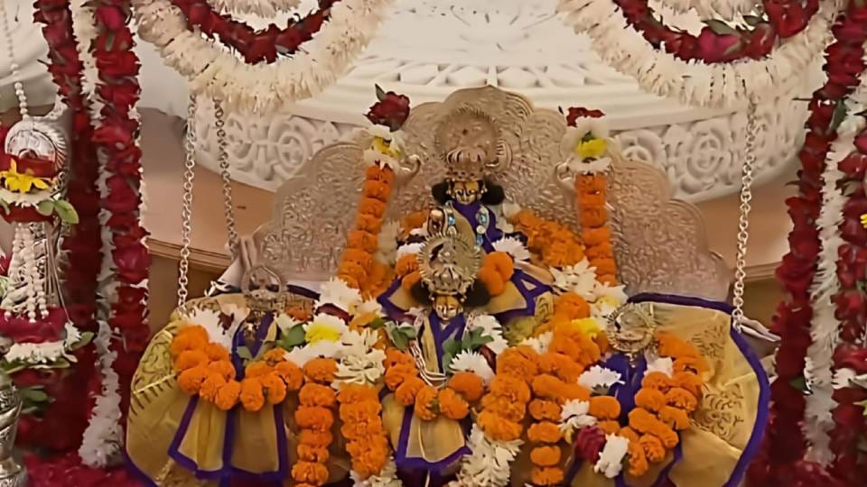 Ramlala seated on silver swing along with his brothers in grand palace during Saavan Jhoolan Utsav in Ayodhya