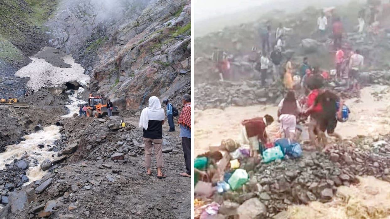 Himachal Weather Cloud burst in Pangi 80 people stranded stone fell from hill in Shahpur young man died