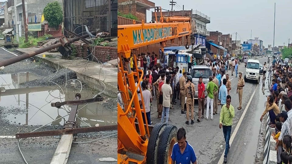 Seven people injured in collision between truck and car at kishni in mainpuri
