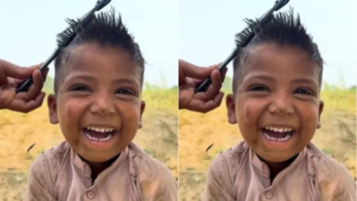 The child laughed while getting his hair cut everyone was impressed by his cuteness Video goes Viral