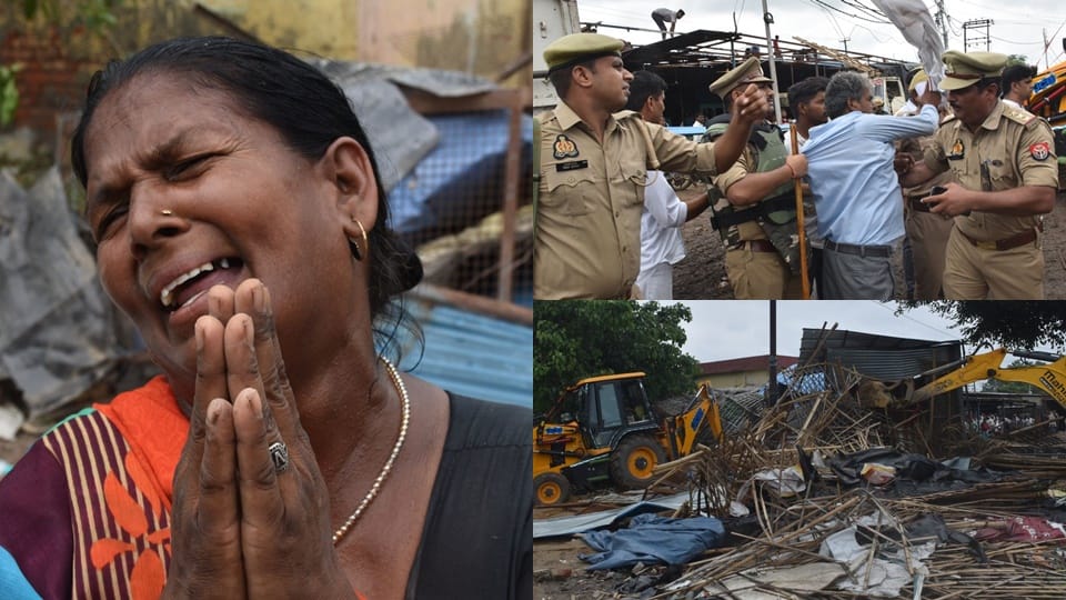Bulldozer Action in Moradabad Mandi Over 100 Illegal Structures Demolished Amid Protest and Chaos