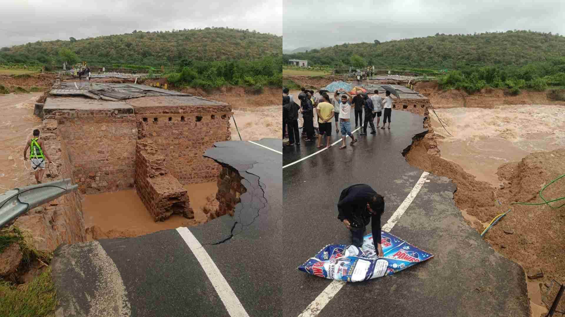 पानी के बहाव में टूट गया मार्ग।