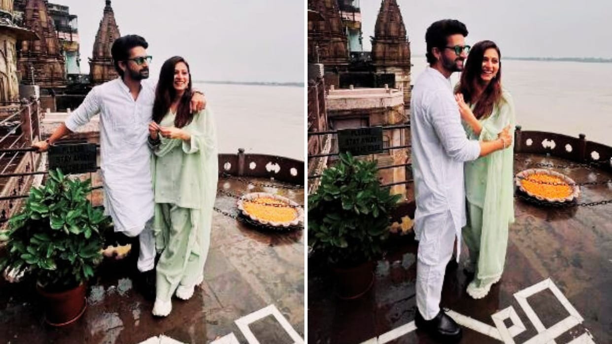 Actor Ravi dubey and actress sargun mehta reached Kashi spent memorable moments on banks of ghat
