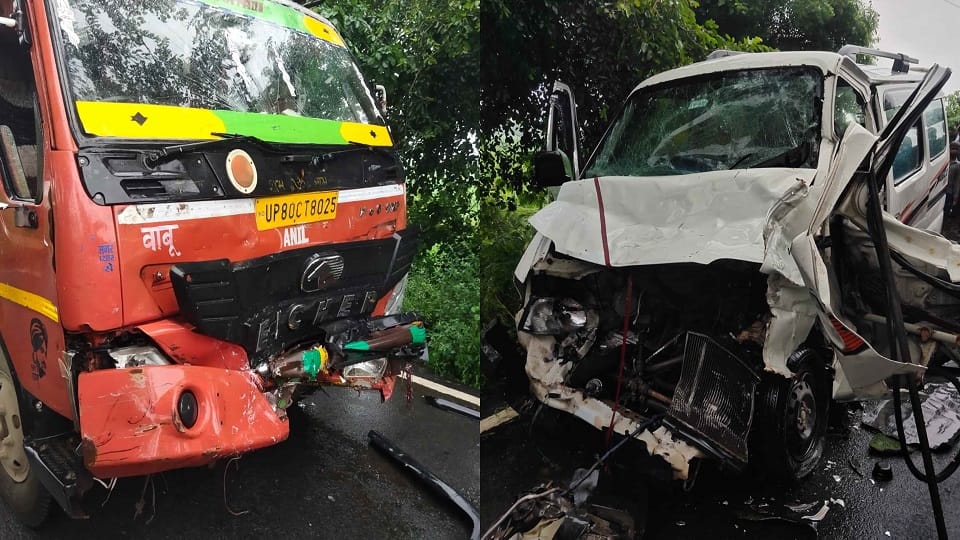 Canter collided with Eco car at Jalesar in etah one dead and five seriously injured