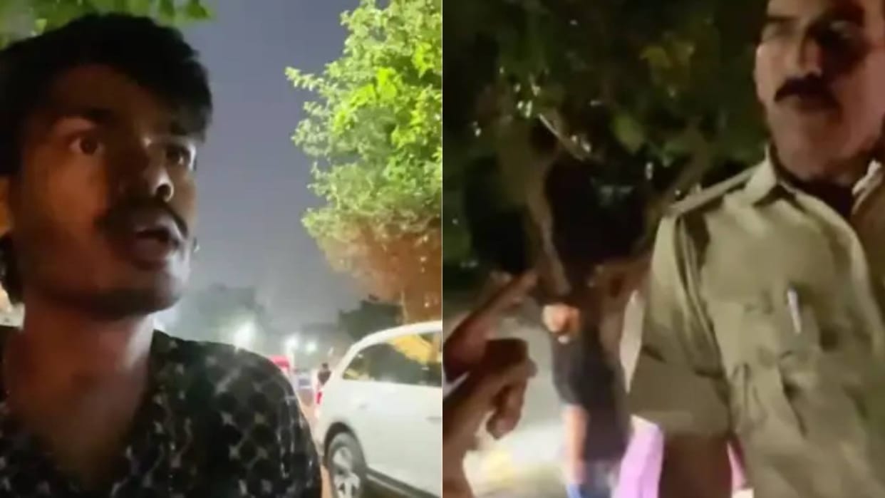 Boy clashes with policeman after he issued challan video gives birth to a new debate goes Viral on Internet
