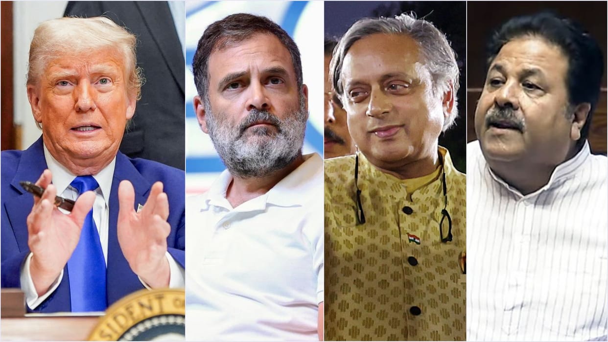 Donald Trump Dead Economy Row BJP Cong Shiv Sena UBT Rahul Gandhi rajiv shukla Tharoor Annamalai Hindi Updates