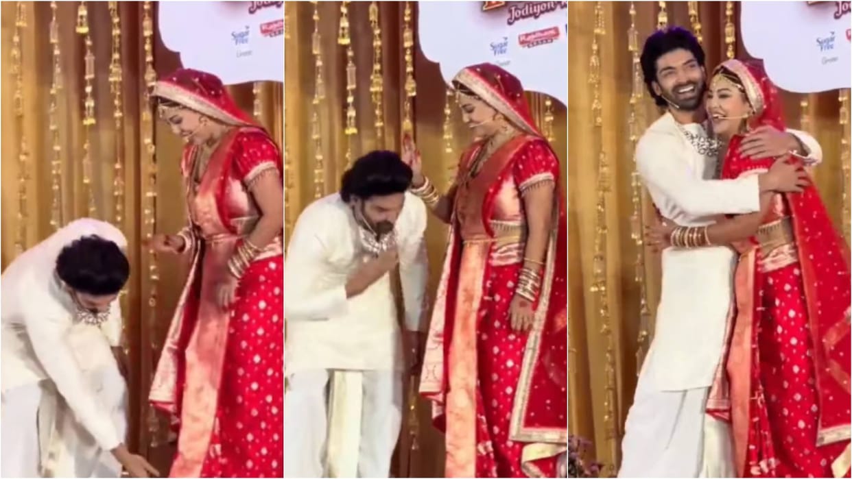 Gurmeet Choudhary Touches Wife Debina Bonnerjee Feet During Pati Patni Aur Panga Event video Goes Viral