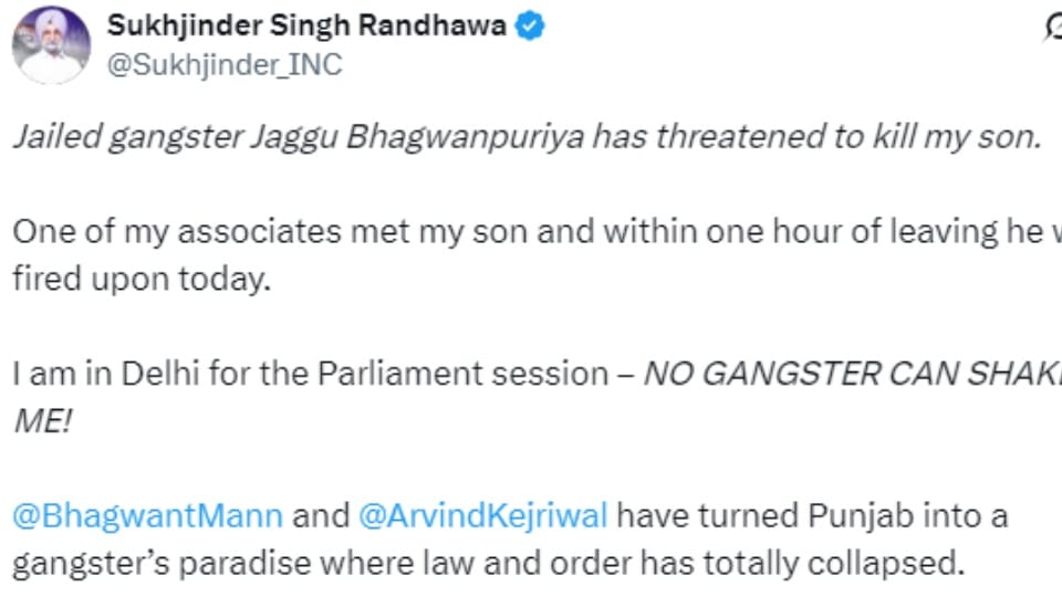 Sukhjinder Randhawa son threatened Gangster Jaggu Bhagwanpuria Gurdaspur Congress MP