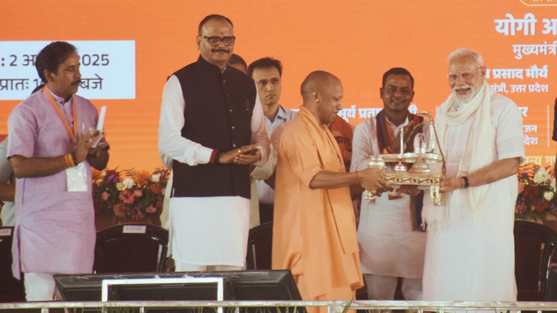 Photos of PM modi public meeting He said Operation Sindoor is complete with blessings of Mahadev