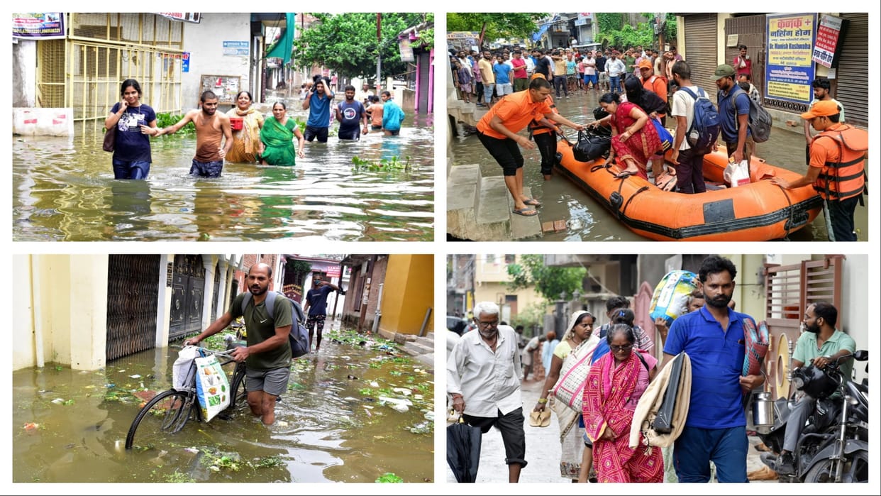 Prayagraj Flood News: Ganga-Yamuna showed their fierce form in Sangam city, thousands of families