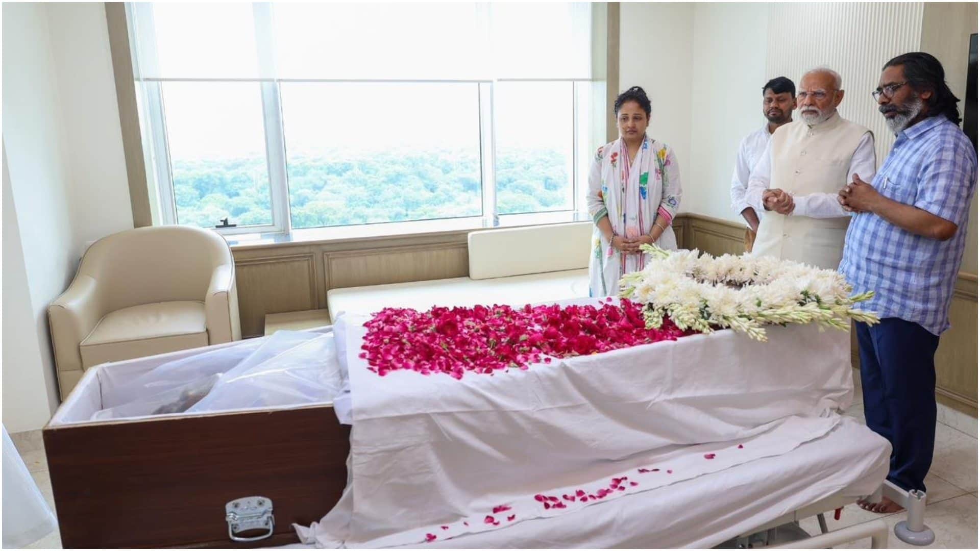 Shibu Soren Passes Away: President Murmu PM Modi paid his last respects consoled Hemant and Kalpana Soren