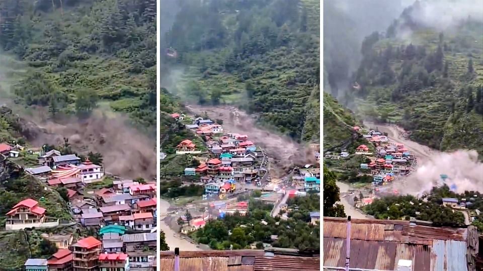 Uttarkashi Cloudburst Kheerganga Flood Market destroyed in 20 seconds hotels and houses Burned Photos
