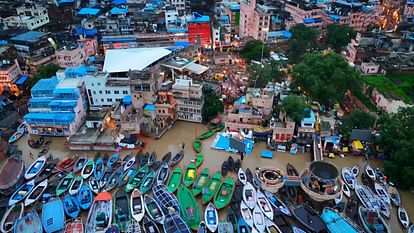 UP Flood News Temples Submerged Rajghat-Namo Ghat Route Closed as Ganga Water Level Rises see photos