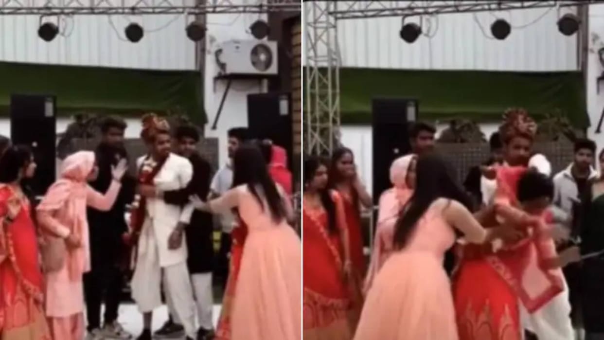 When the bride was persuaded to dance the groom got furious turned around and pushed the girl Video Viral