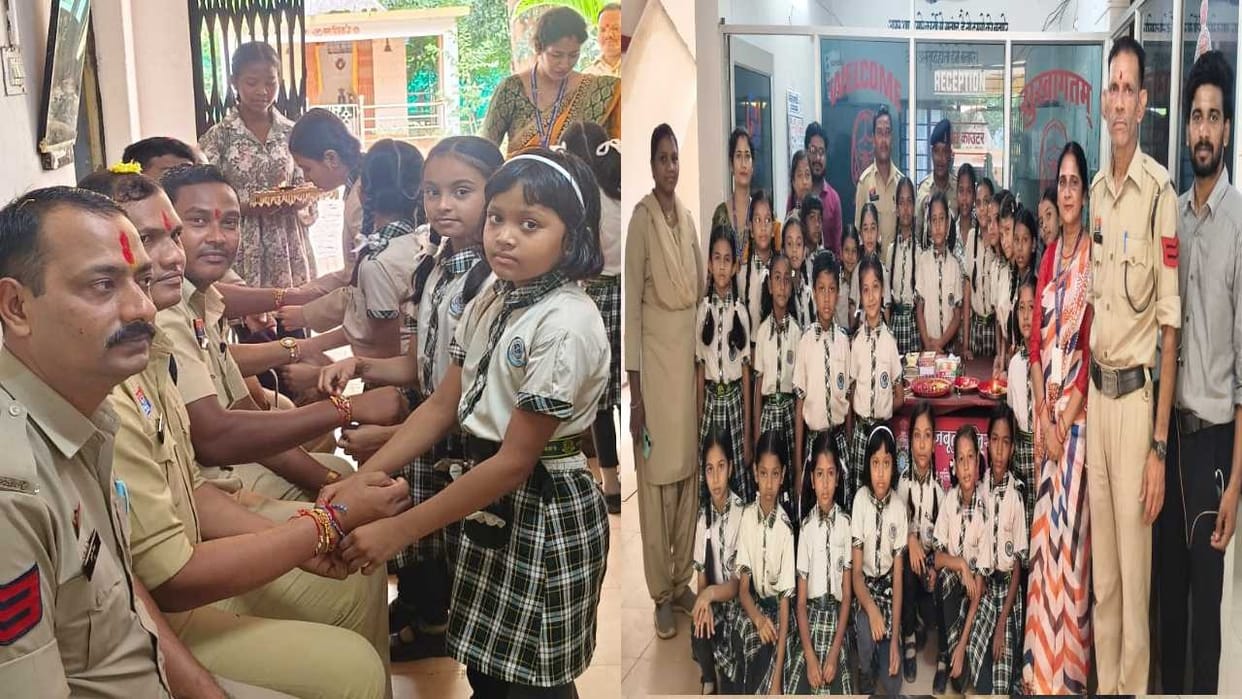 Jagdalpur: School children tied Rakhi on the wrists of soldiers, took selfie with the group