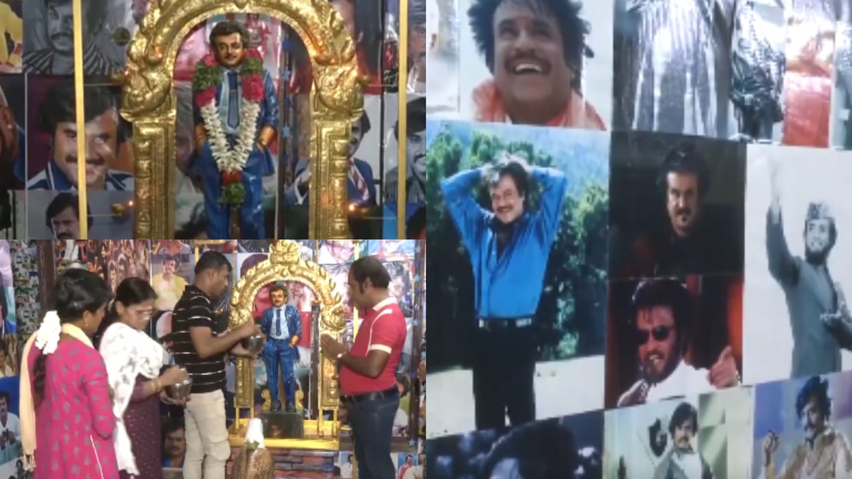 Rajinikanth Fan Karthik Celebrated 50 years Of The Superstar By Adorning Arulmigu Sri Rajini Temple
