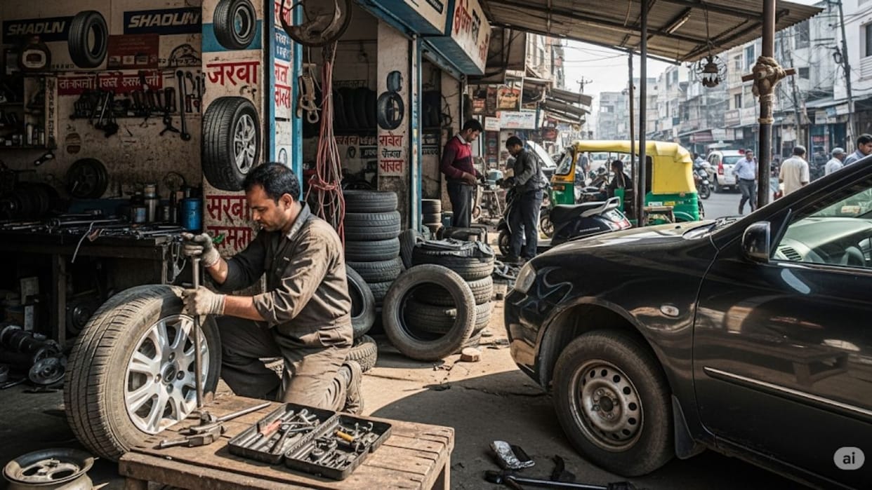 tyre puncture scam exposed by man in gurugram lost 8000 in new tyre viral video