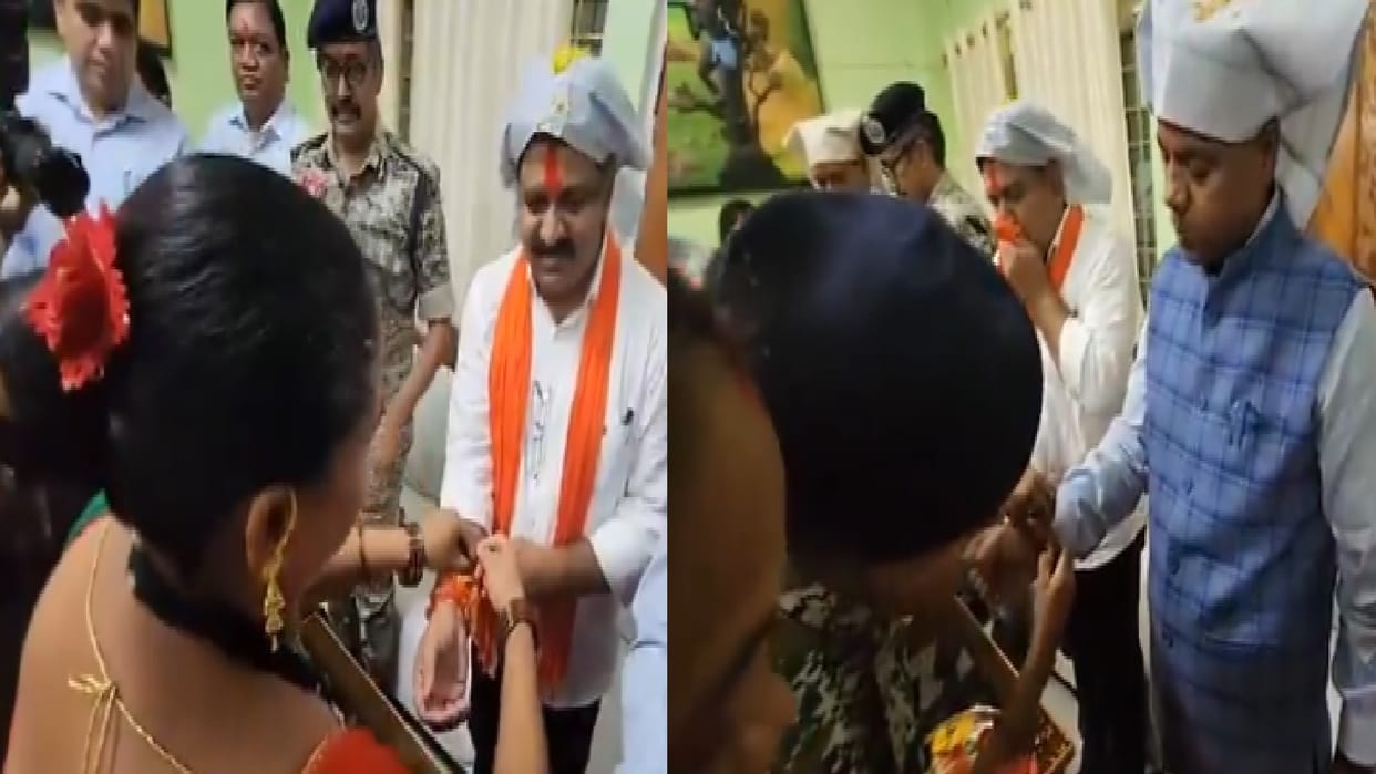 CG Deputy CM Vijay sharma and Minister Kedar kashyap tied Rakhi to surrendered Naxalite women