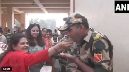 Women tie rakhi to BSF Jawans on occasion of Raksha Bandhan at Attari Wagah border