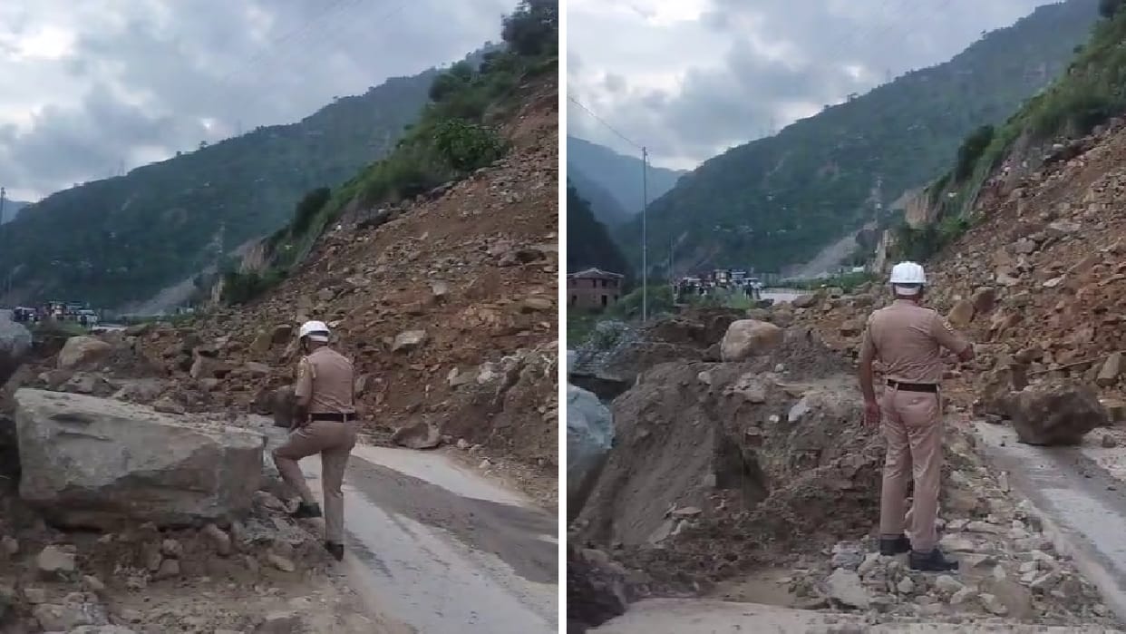 Landslide on Shalanala four lane Chandigarh Manali National Highway closed again