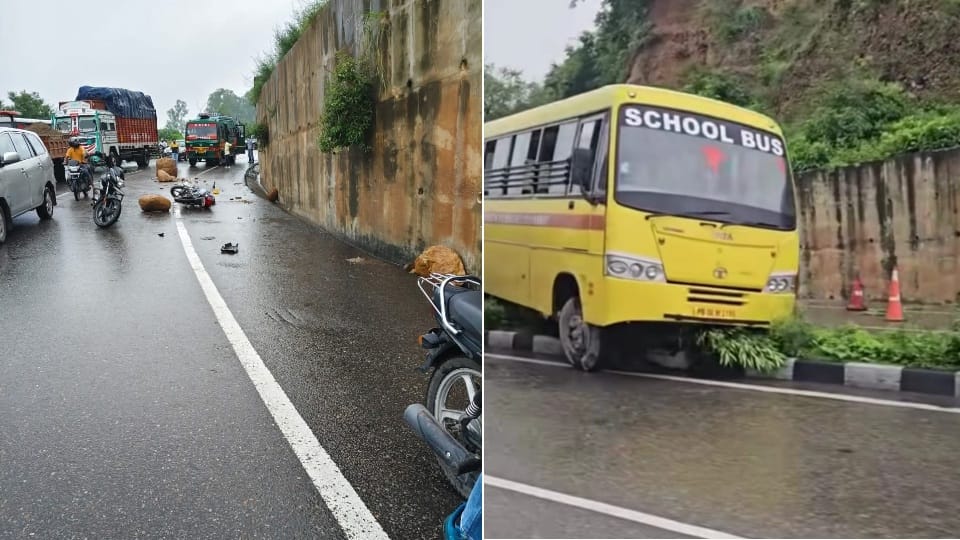 College bus hit by land slide in Pathankot Punjab weather