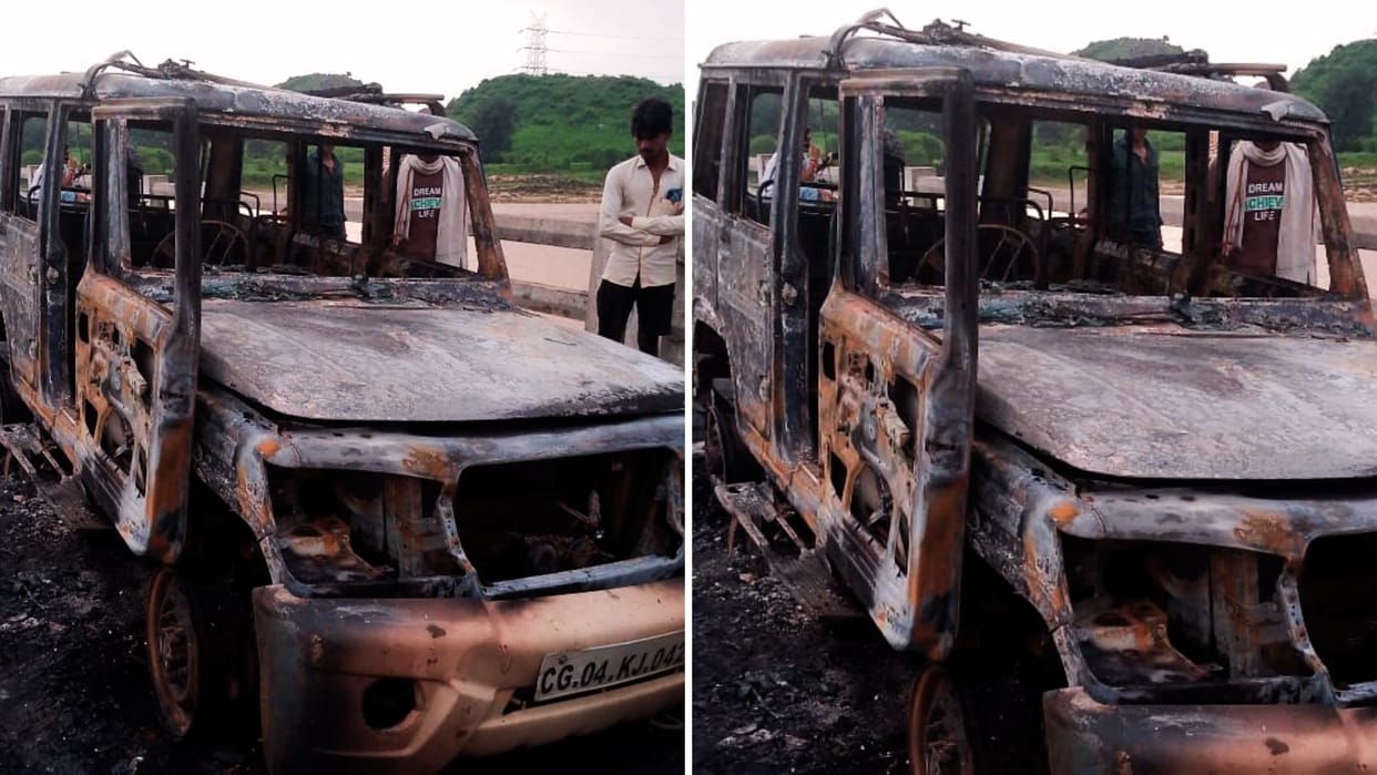 moving Bolero caught fire, women and children saved their lives vehicle was reduced to ashes