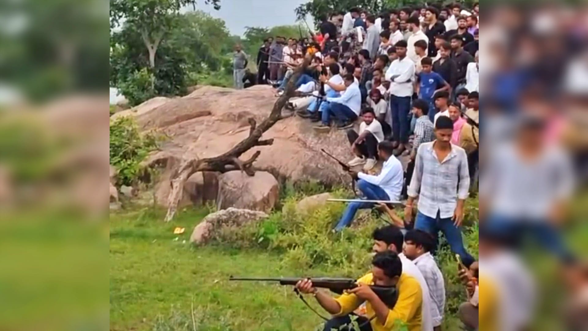 Gwalior News Illegal Firing Competition in Itayal Village Over 50 Riflemen Shoot at Pot in Pond Despite Ban