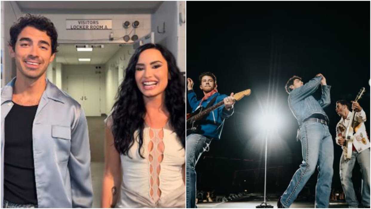 priyanka chopra brother in law joe jonas demi lovato camp rock reunion at jonas 20 metlife concert 2025