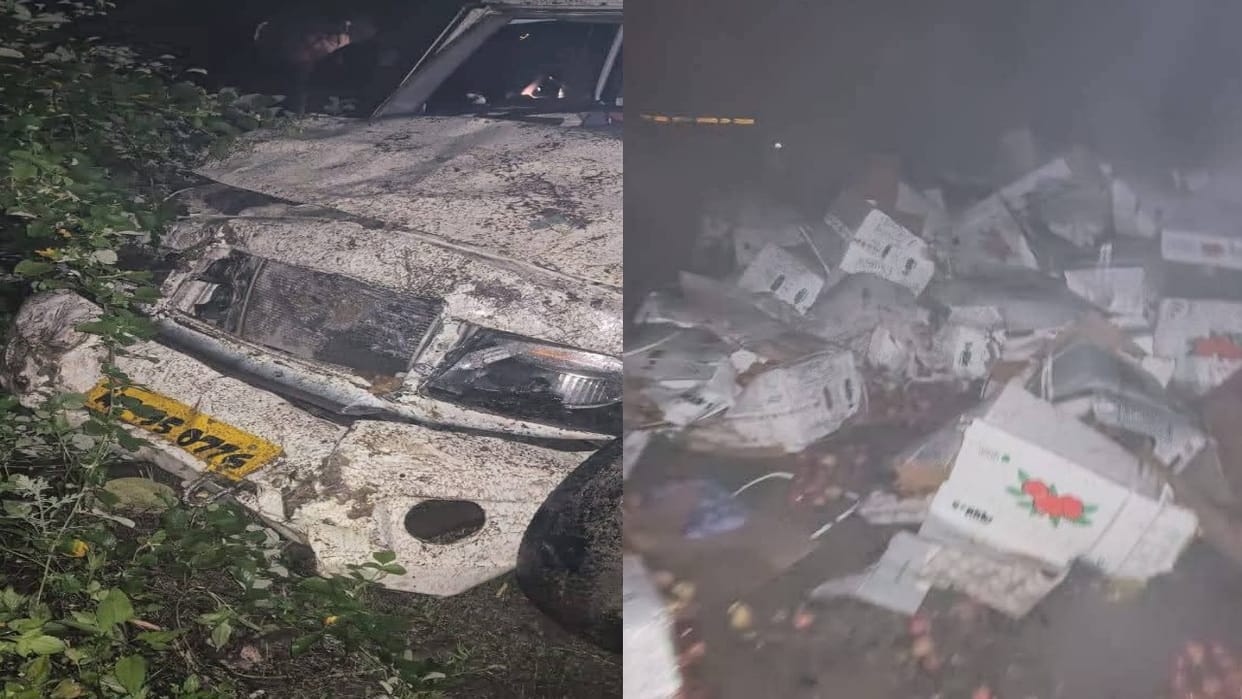 vehicle loaded with apples fell into a ditch in Aani's Khainvi Kachi, two people died