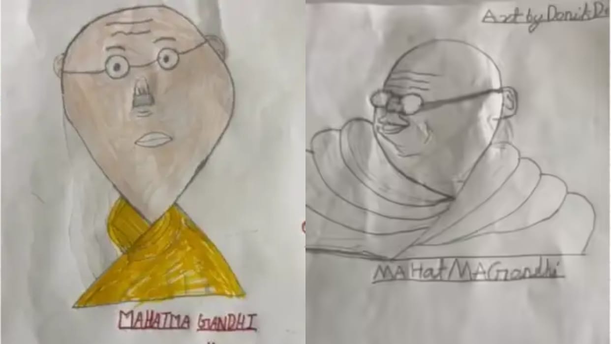 Children made a picture of Gandhiji for Independence Day you will not control your laughter Video Viral
