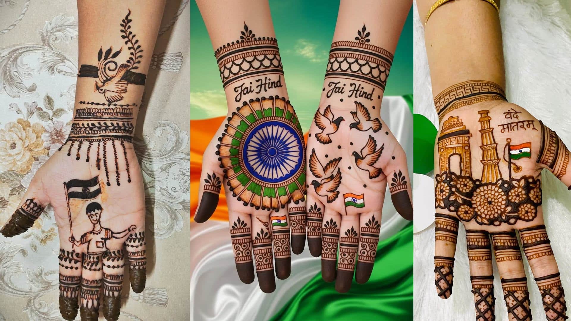 happy independence day mehndi design simple front hand image in HD