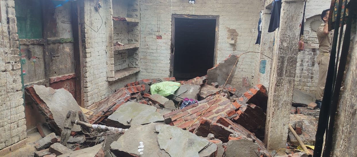 family was fast asleep suddenly  roof of house collapsed whole family was buried condition critical