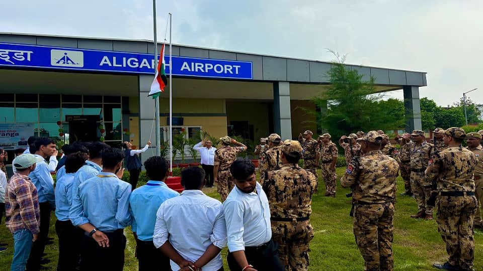 Flag hoisting at Aligarh airport on Independence Day