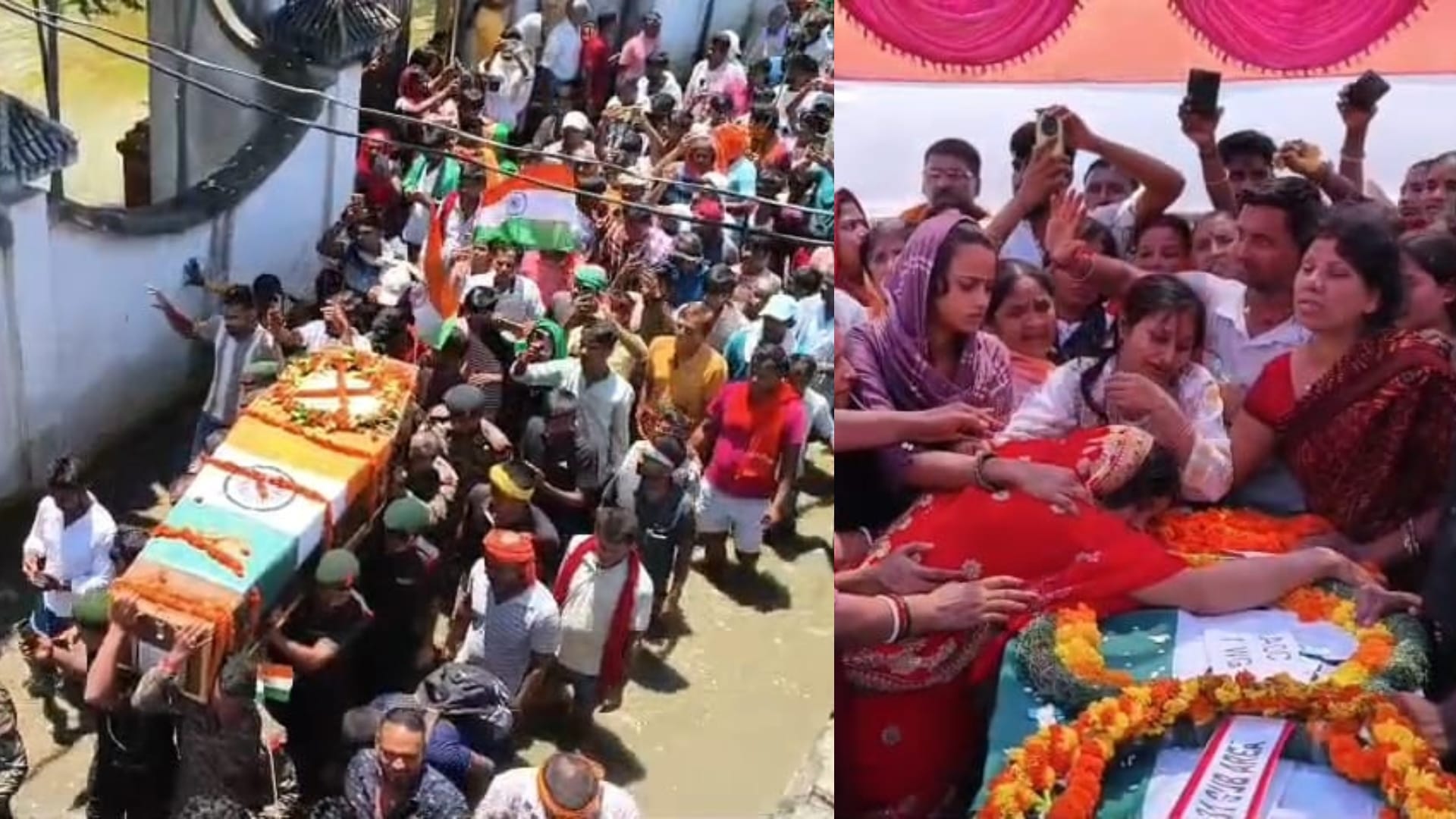 घुटने भर पानी में शहीद का अंतिम संस्कार।