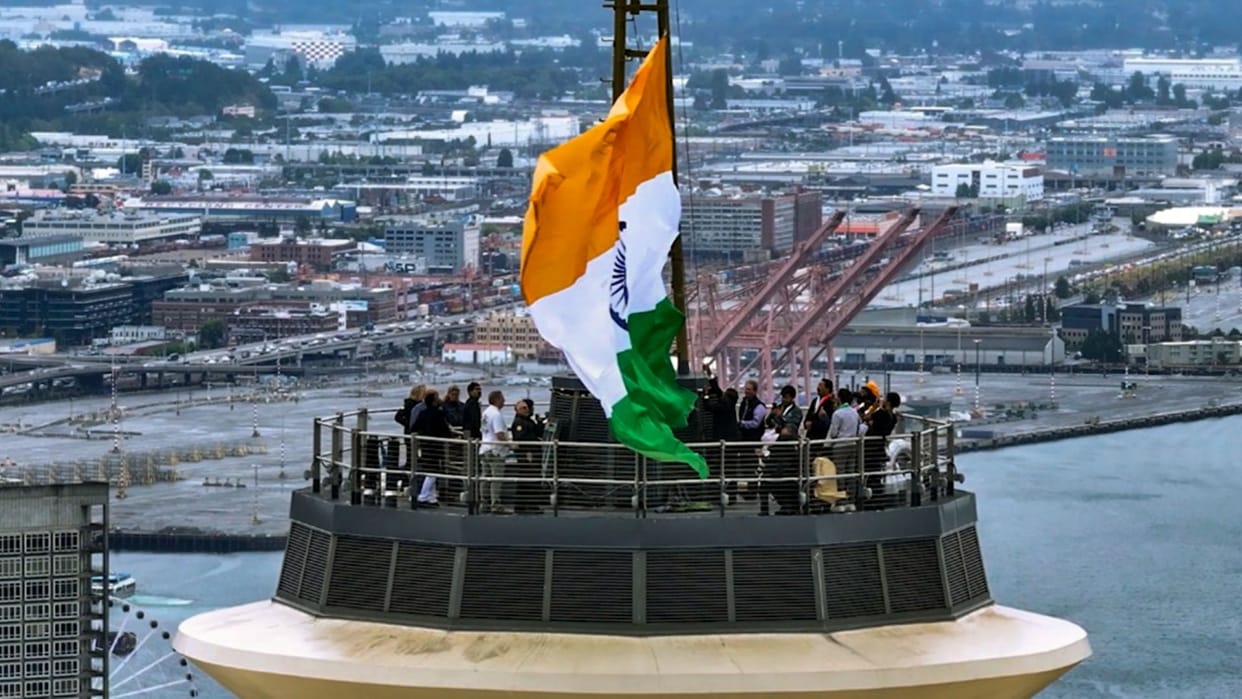 79th Independence Day celebrated in many cities of America flag hoisting on Seattle's Space Needle