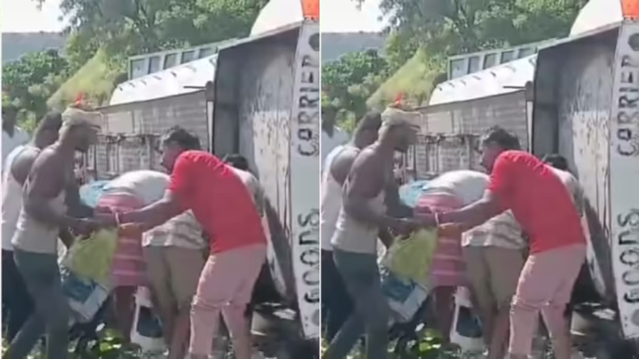 As soon as the diesel tanker overturned people rushed to collect it with mugs and buckets Video Viral