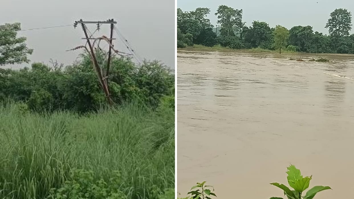 Flood of trouble in Pilibhit 33 KVA line poles fell due to strong flow of Flood water