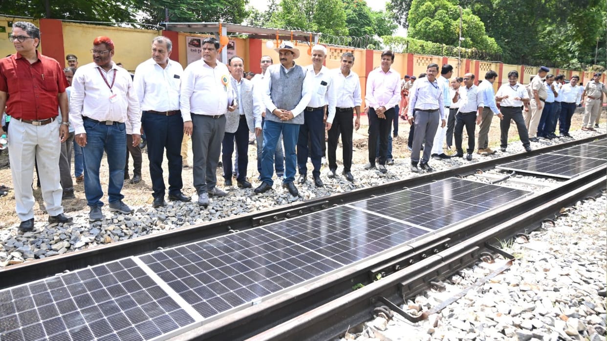 Banaras Railway Engine Factory installed 15 kW solar panel between railway tracks in Indian Railways