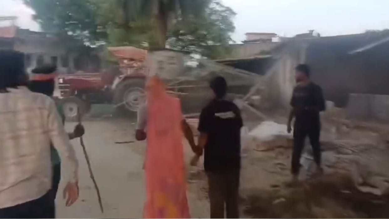 BJP leader house demolished by tractor video viral in Azamgarh
