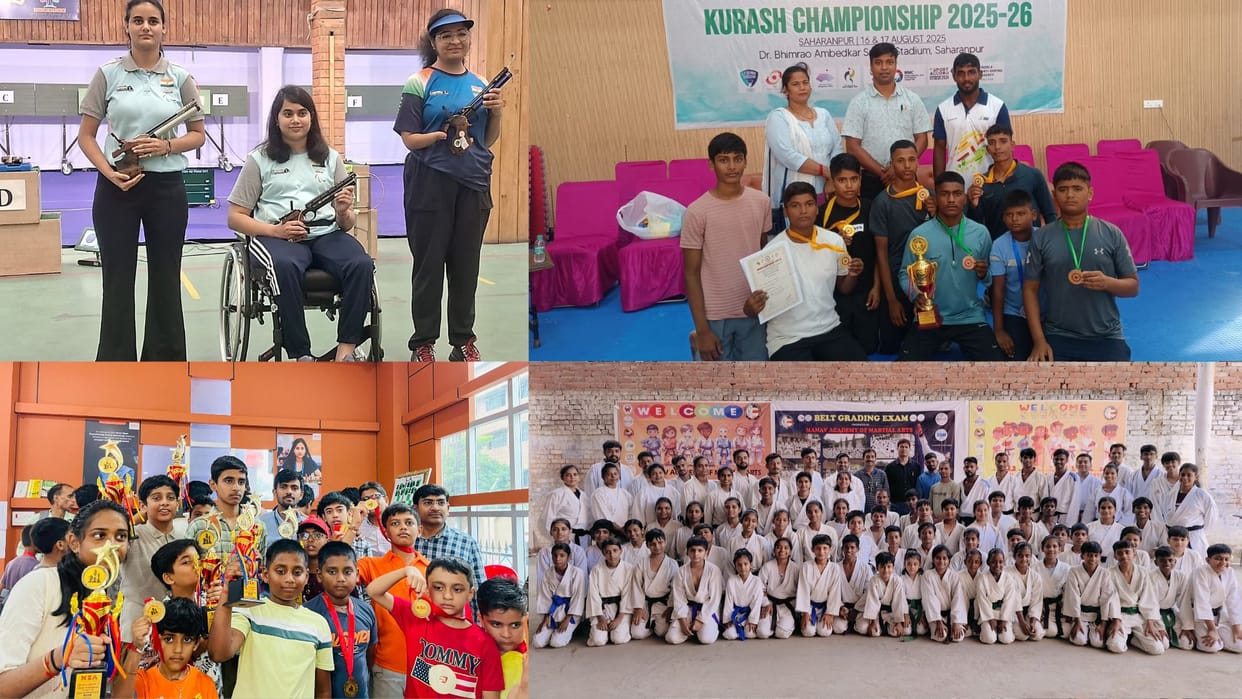Sumedha won gold medal in 10 meter air pistol 5 gold one silver and two bronze won in Kurash at varanasi
