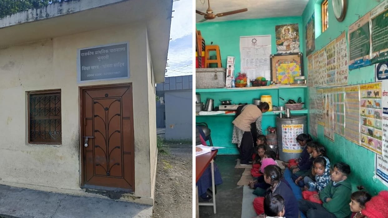 Bhungarni School Sirmour Even after 13 years there is no land or building 5 classes running in a single room