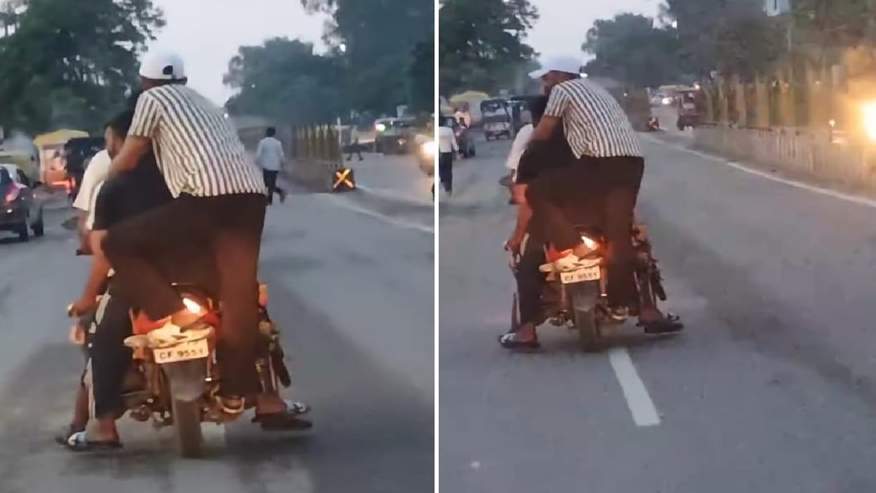 Four youths performed stunts by sitting and standing on bike in Hapur