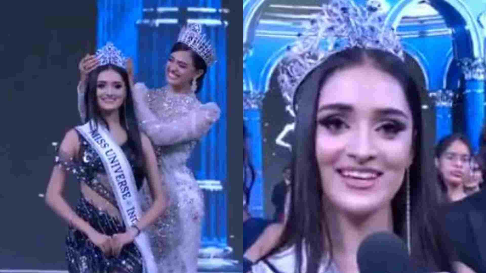यूनिवर्स इंडिया 2025 का ताज पहनतीं मणिका विश्वकर्मा।