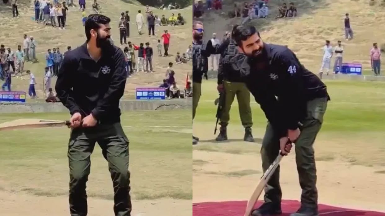 Indian Army officer seen playing cricket with youth in Kashmir Video goes Viral on Internet